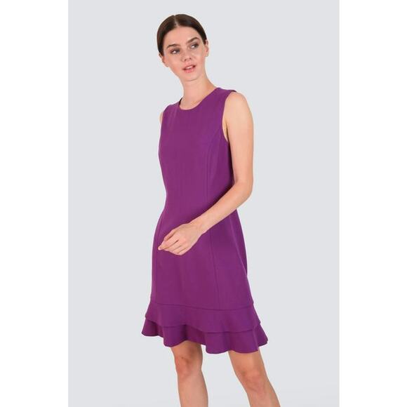 Diane Von Furstenberg Jacey Purple Ruffled Office Cocktail Sheath Dress Size 8 - Picture 1 of 8